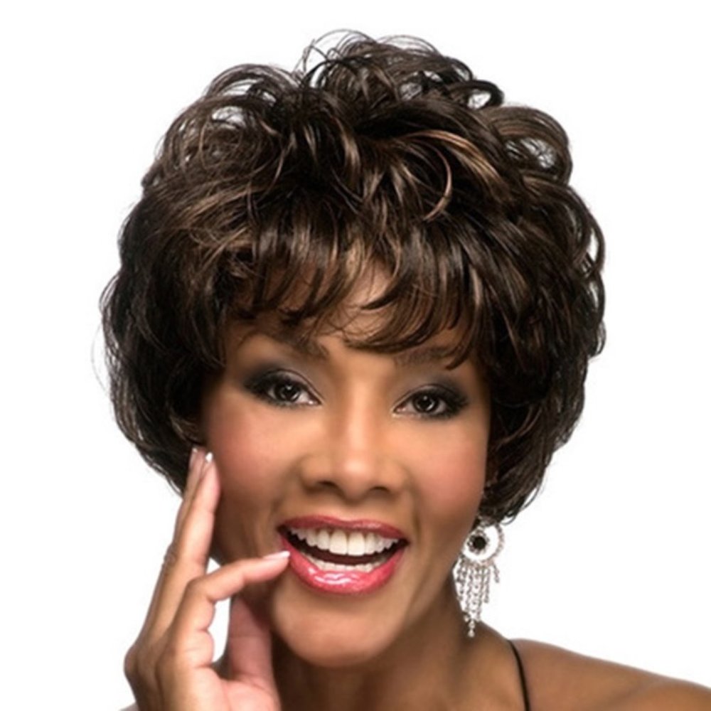 New Ladies Brown/Black Fluffy Curly Short Wig